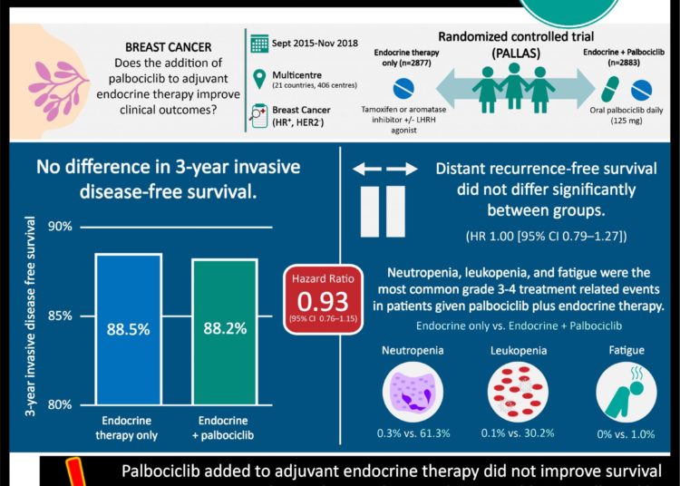 #VisualAbstract: Addition of palbociclib to adjuvant endocrine therapy does not improve survival in patients with HR⁺, HER2- breast cancer