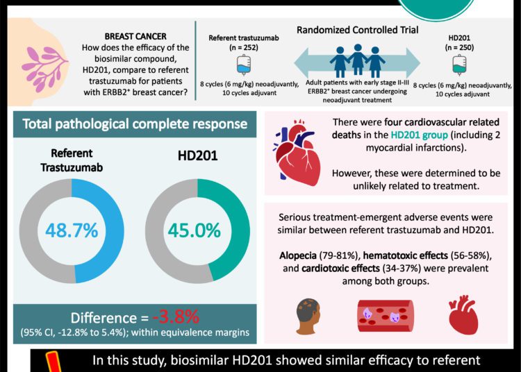 #VisualAbstract: Neoadjuvant HD201 shows similar efficacy to referent trastuzumab for ERBB2-positive breast cancer