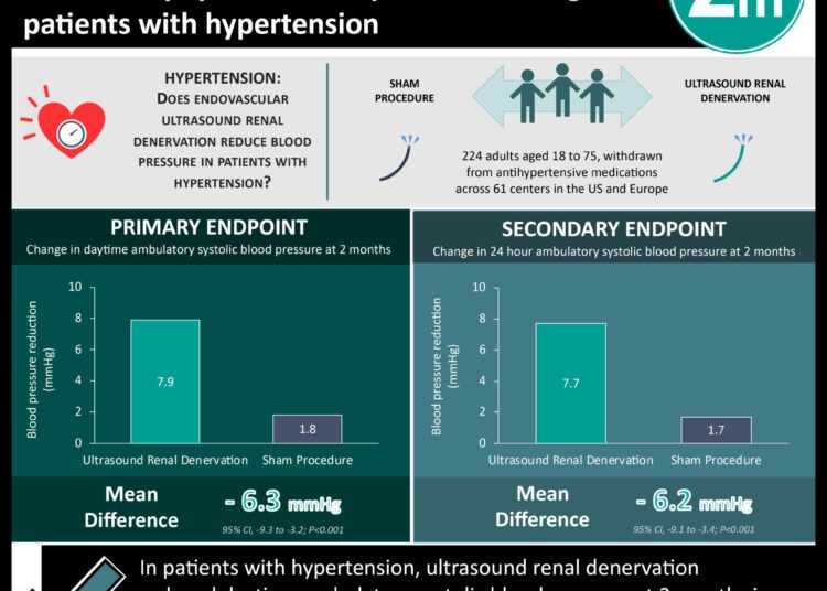 #VisualAbstract: Ultrasound renal denervation lowered daytime ambulatory systolic blood pressure among patients with hypertension