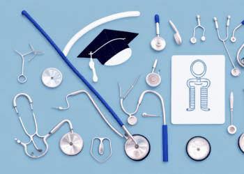 A collection of medical tools such as a stethoscope