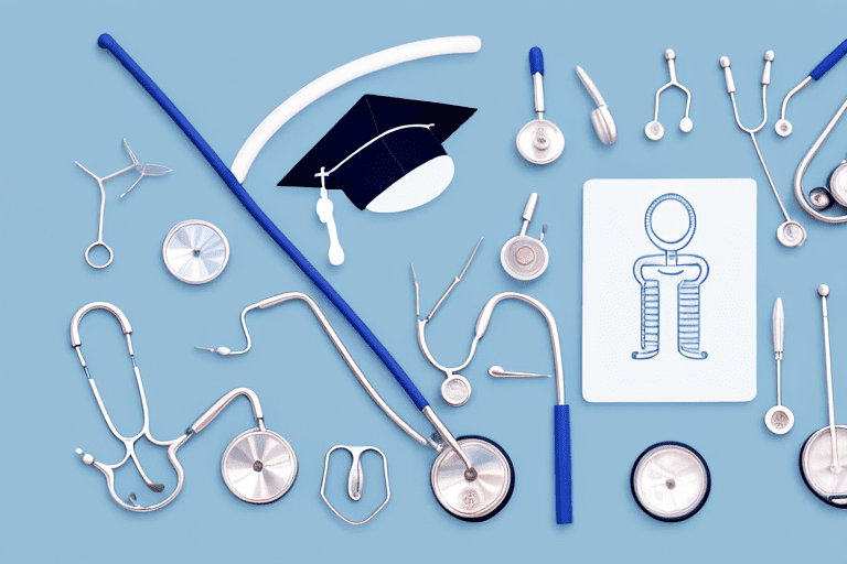 A collection of medical tools such as a stethoscope