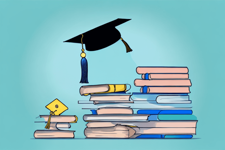 A stack of books with a graduation cap on top and a chain wrapped around them