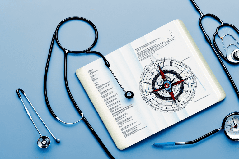A stethoscope intertwined with a compass