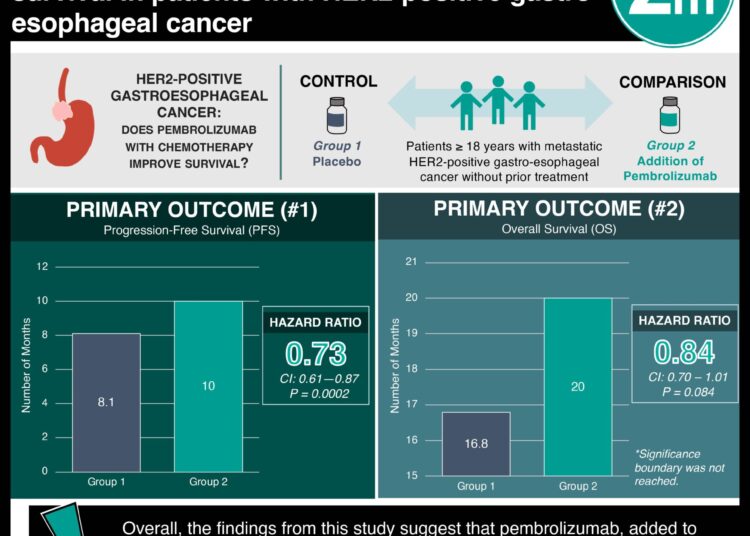 #VisualAbstract: Pembrolizumab enhances progression-free survival in patients with HER2-positive gastro-esophageal cancer