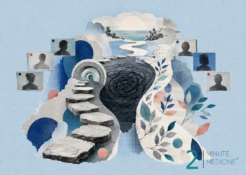 An abstract representation of therapeutic pathways and personal journeys towards mental health improvement, with visual elements suggesting anxiety or panic states.