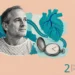 Coronary artery disease collage: a man in a hospital gown beside a paper heart with branching arteries and a pocket watch