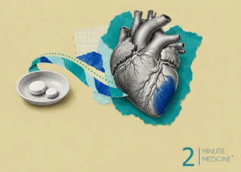 Heart attack treatment collage: an engraved heart with a shaded patch of damaged wall beside a dish of two white tablets