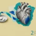 Heart attack treatment collage: an engraved heart with a shaded patch of damaged wall beside a dish of two white tablets