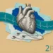 Heart disease collage: an engraved anatomical heart over a ribbon with a steady ECG trace, and three ECG electrode leads