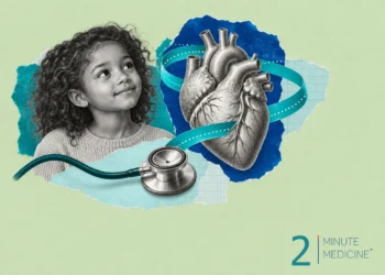 Collage for a heart murmur: a calm young girl, an engraved heart with a swirling teal ribbon and a stethoscope