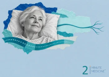 Pain control after surgery collage: an older woman resting on a hospital pillow beside a teal nerve that branches at one end