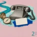 Patient outreach collage: an old desk telephone with a coiled cord, an open brass compass and a blank appointment card