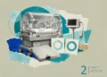 An incubator for preterm infants, alongside monitoring equipment and oxygen delivery components.