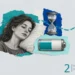 Chronic fatigue syndrome collage: a young woman resting beside a half-full battery, an hourglass and a soft pillow