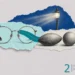 Astigmatism collage: eyeglasses, an American football beside a round ball, and a streetlight with streaks of glare