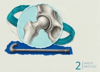 Hip pain from avascular necrosis collage: an engraved hip joint, ball in socket, inside a round paper medallion above a cane