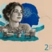 Anxiety and depression collage: a calm young woman, a head silhouette with a tangled thread smoothing out, and two armchairs