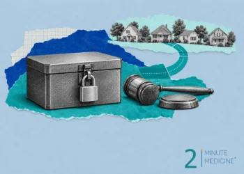 Firearm injury prevention collage: a padlocked steel lockbox, a judge's gavel and sound block, and a row of houses
