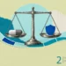 Medicine safety collage: a brass balance scale with a two-tone capsule on one pan and a blue paper shield on the other