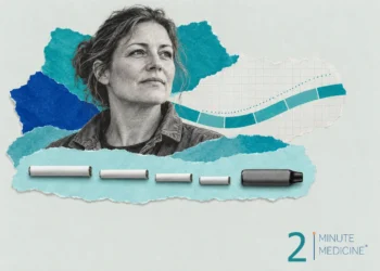 Vaping to quit smoking collage: a woman in a work jacket above a row of ever-shorter unlit cigarettes ending in a vape