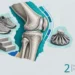 Collage on chondromalacia: a knee joint with the kneecap in its groove, running shoes, a stair step and an ice pack