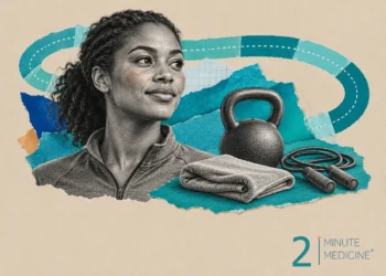 Exercise collage: a smiling young woman in an athletic top beside a kettlebell, a folded towel and a jump rope