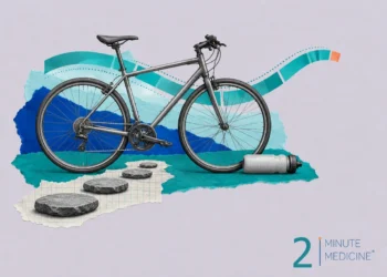 Physical activity collage: an engraved bicycle, a water bottle lying on its side and a path of flat stepping stones